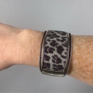 Brighton Leopard Print Crystal Wide Cuff Bracelet with Hinged Closure